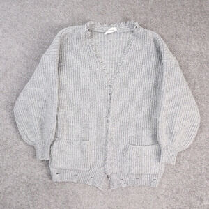 Women's Goodnight Macaroon Large Gray Long Sleeve Cardigan Pocket Sweater